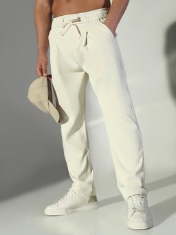 SHOWOFF - Men Cream Solid Straight Fit Korean Trouser