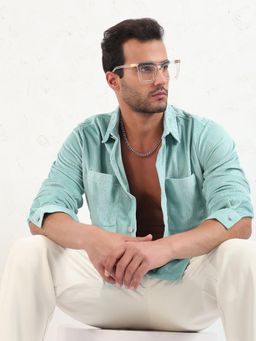 SHOWOFF - Men Blue Solid Slim Fit Shacket