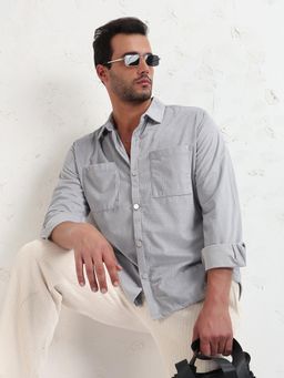 SHOWOFF - Men Grey Solid Slim Fit Shacket