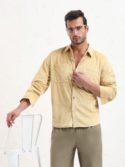 SHOWOFF - Men Yellow Solid Slim Fit Shacket