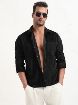 SHOWOFF - Men Black Solid Slim Fit Shacket