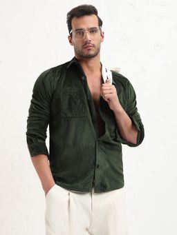 SHOWOFF - Men Green Solid Slim Fit Shacket