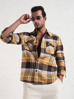 SHOWOFF - Men Yellow Checked Slim Fit Shacket