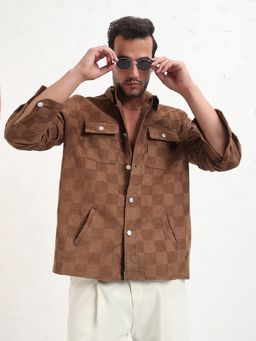 SHOWOFF - Men Brown Solid Slim Fit Shacket