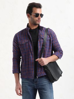 SHOWOFF - Men Blue Checked Slim Fit Shacket