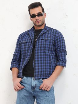 SHOWOFF - Men Blue Checked Slim Fit Shacket