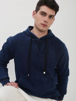 SHOWOFF - Men Navy Blue Solid Hoodie
