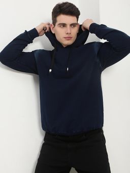 SHOWOFF - Men Navy Blue Solid Hoodie