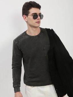 SHOWOFF - Men Olive Solid Sweatshirt