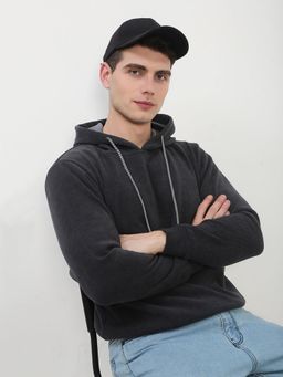SHOWOFF - Men Grey Solid Hoodie