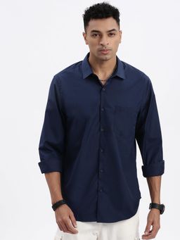SHOWOFF - Men Navy Blue Solid Slim Fit Shirt