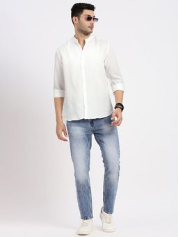 SHOWOFF - Men White Mandarin Collar Solid Slim Fit Shirt