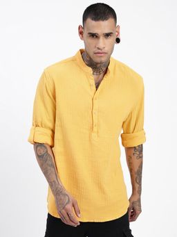 SHOWOFF - Men Yellow Mandarin Collar Solid Slim Fit Shirt