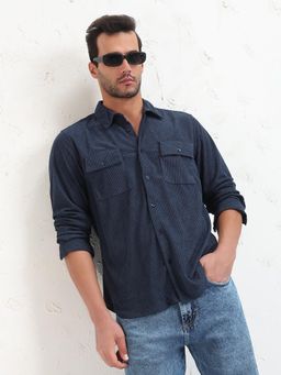 SHOWOFF - Men Navy Blue Solid Slim Fit Shirt
