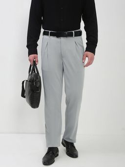 SHOWOFF - Men Light Grey Solid Formal Trouser