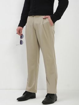 SHOWOFF - Men Beige Solid Formal Trouser
