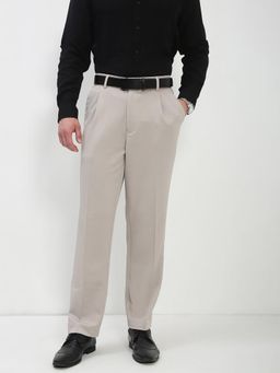 SHOWOFF - Men Cream Solid Formal Trouser