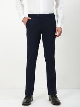SHOWOFF - Men Navy Blue Solid Slim Fit Formal Trouser