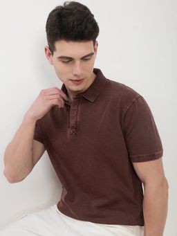 SHOWOFF - Men Brown Solid Polo T-Shirt