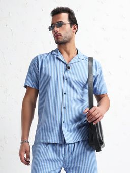 SHOWOFF - Mens Blue Striped Co-Ord (Set of 2)