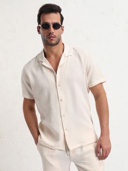 SHOWOFF - Mens Cream Solid Co-Ord (Set of 2)