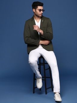 SHOWOFF - Men's Dark Green Solid Single-Breasted Blazer