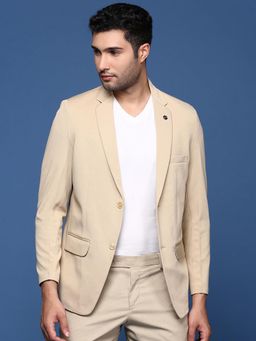 SHOWOFF - Men's Beige Solid Single-Breasted Blazer