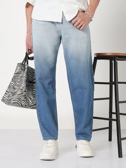 SHOWOFFFF - Mens Blue Washed Straight Fit Ombre Jeans
