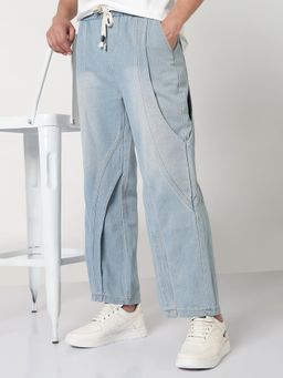 SHOWOFF - Mens Blue Washed Straight Fit Drawstring Jeans