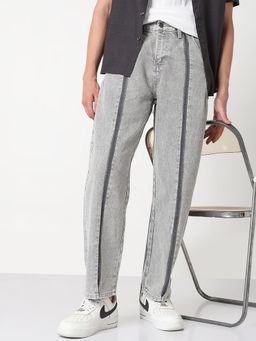 SHOWOFF - Mens Grey Washed Straight Fit Jeans