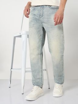 SHOWOFF - Mens Blue Washed Straight Fit Jeans