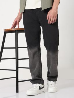 SHOWOFF - Mens Black Washed Straight Fit Ombre Jeans