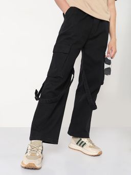 SHOWOFF - Mens Black Straight Fit Cargo Pocket Jeans
