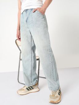 SHOWOFF - Mens Blue Washed Straight Fit Pintuck Jeans