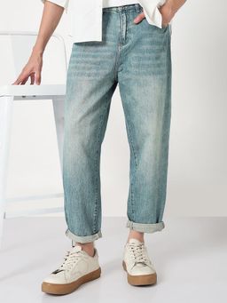 SHOWOFF - Mens Blue Washed Barrel Loose Fit Jeans