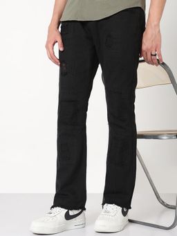 SHOWOFFFF - Mens Black Distressed Slim Fit Jeans