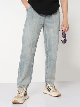 SHOWOFFFF - Mens Blue Washed Tapered Fit Drawstring Jeans