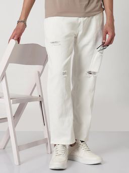 SHOWOFF - Mens White Distressed Straight Fit Jeans
