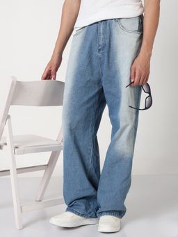 SHOWOFF - Mens Blue Washed Baggy Loose Fit Jeans