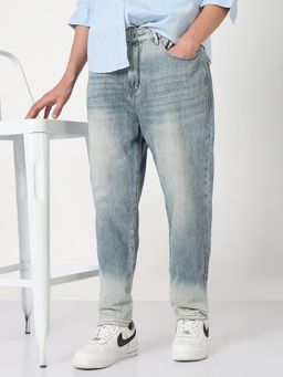 SHOWOFF - Mens Blue Washed Straight Fit Jeans
