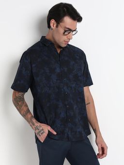 SHOWOFF - Men Navy Blue Cotton Floral Shirt