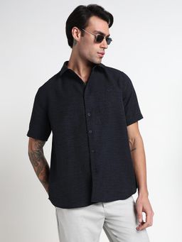 SHOWOFF - Men Navy Blue Cotton Solid Shirt