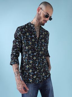 SHOWOFF - Men Black Cotton Floral Shirt