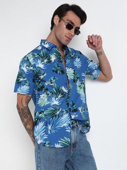 SHOWOFF - Men Blue Cotton Floral Shirt