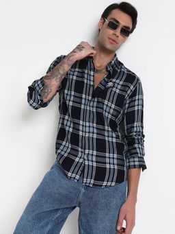 SHOWOFF - Men Navy Blue Cotton Checks Shirt