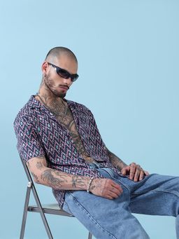 SHOWOFF - Men Blue Cotton Geometric Shirt