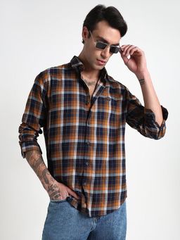 SHOWOFF - Men Navy Blue Cotton Checks Shirt