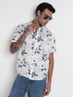 SHOWOFF - Men White Cotton Floral Shirt