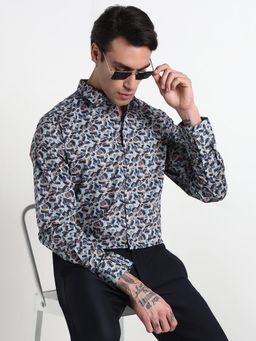 SHOWOFF - Men Blue Cotton Abstract Shirt
