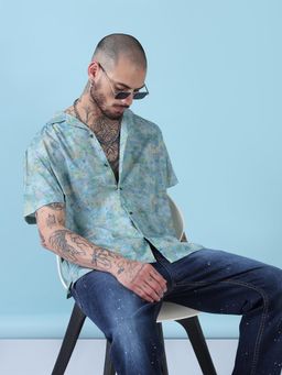 SHOWOFF - Men Green Cotton Abstract Shirt